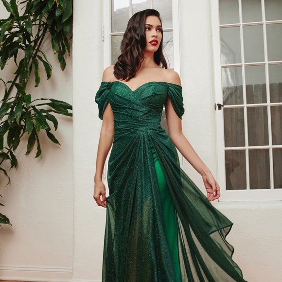 NEW LONG OFF THE SHOULDER SLEEVELESS EMBROIDERED DRESS WITH ZIPPER BACK CD878
